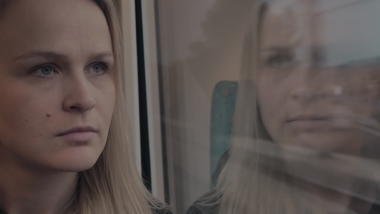 Thoughtful woman in the train