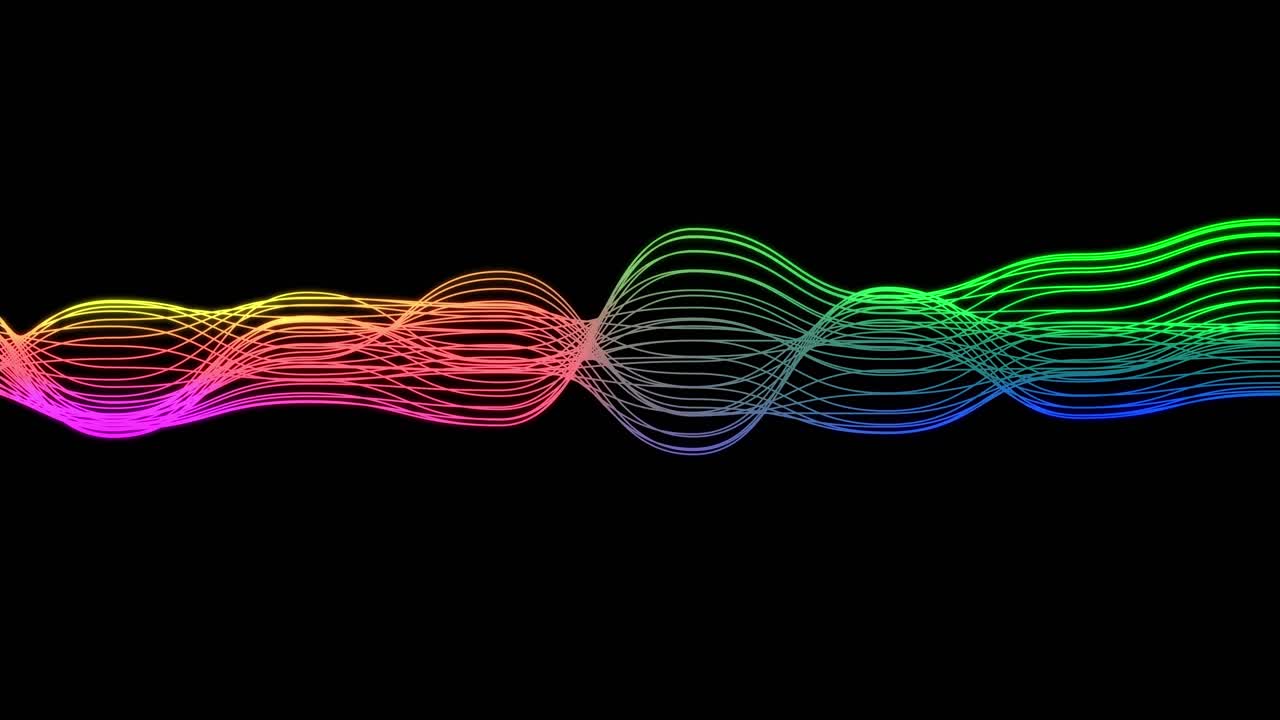 Abstract Colorful Wavy Lines Moving on Black Background