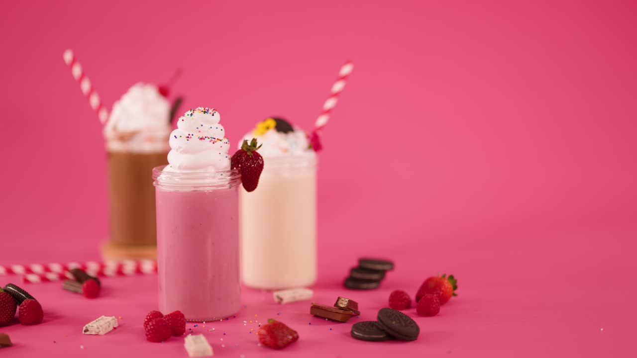 Frullati colorati con frutti di bosco e cioccolato