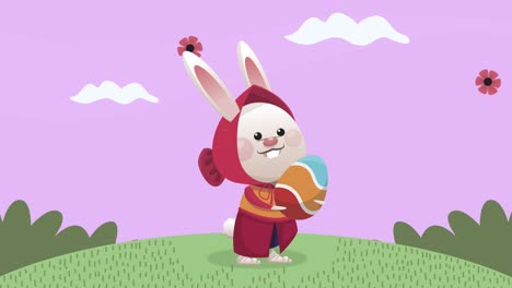 feliz celebración de pascua con escena de conejo y huevo