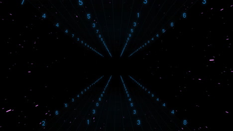 Animation of data processing and light trails on black background