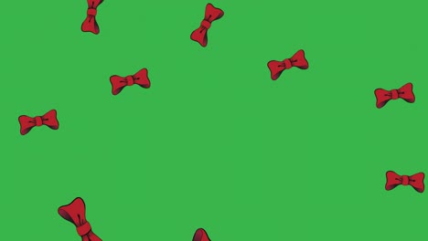 Animation-of-bow-ties-falling-over-green-background