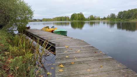 light autumn rain begins on the lake