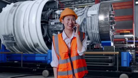 female engineer on phone in industrial facility
