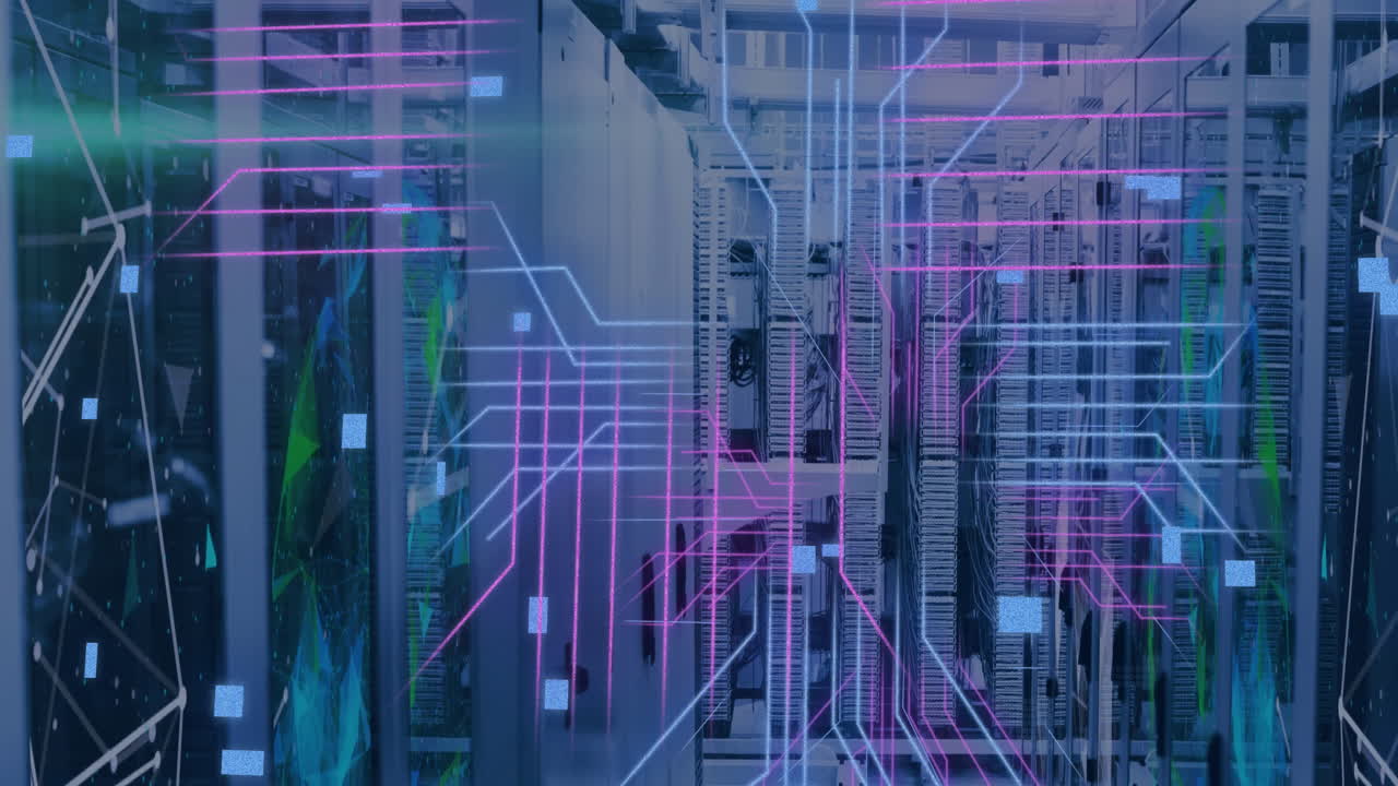 Animation of circuit board and data processing over computer servers