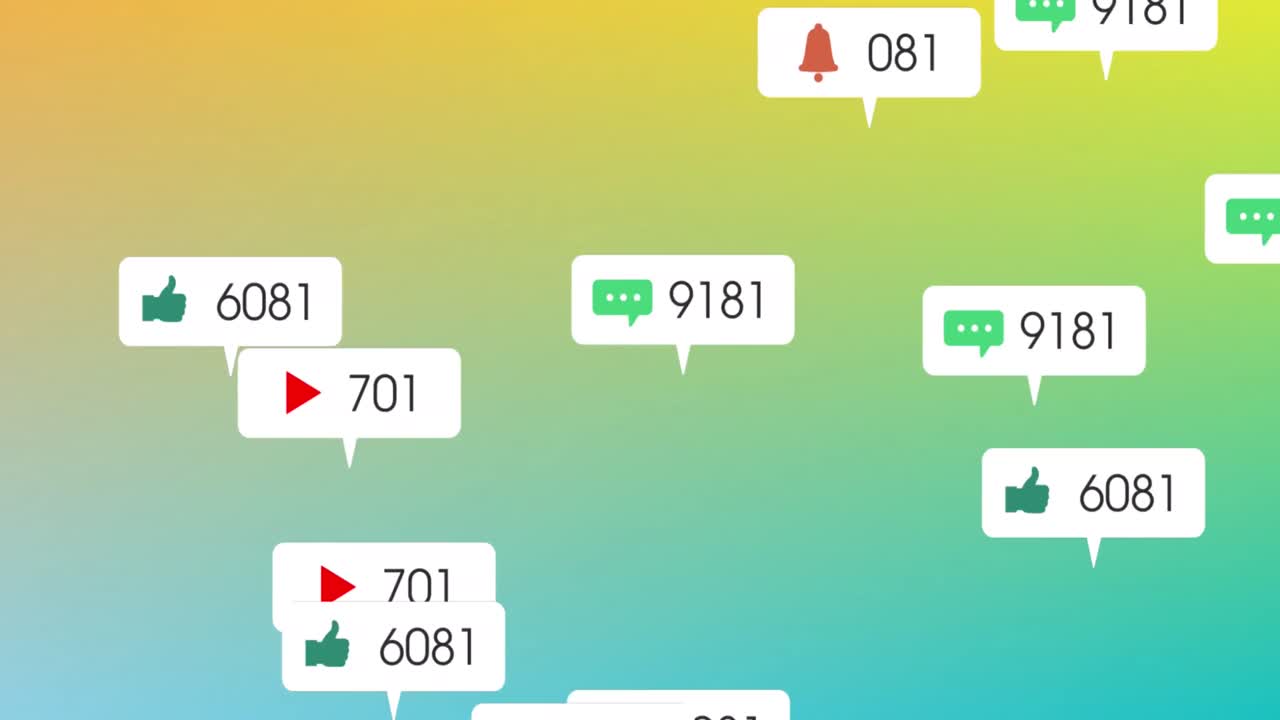 노란색에서 파란색 바탕에 소셜 미디어 데이터 처리의 애니메이션