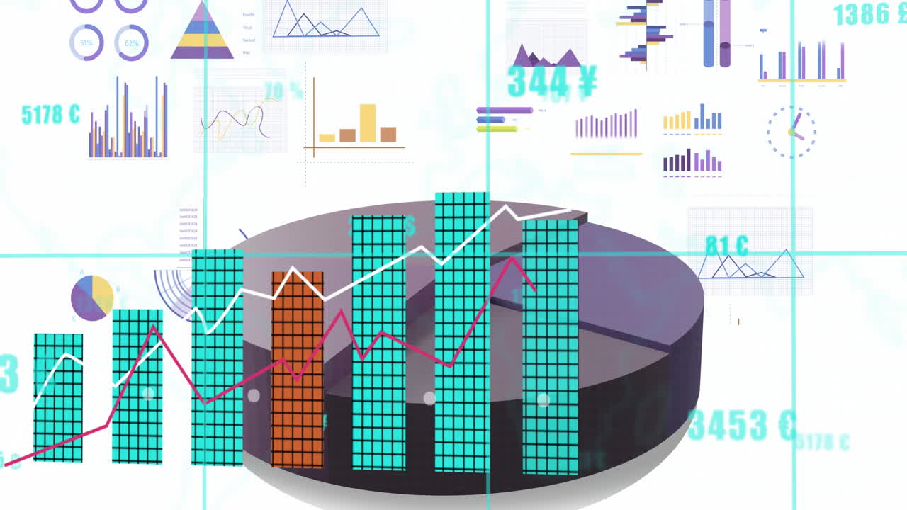 animación del procesamiento de datos financieros y las estadísticas