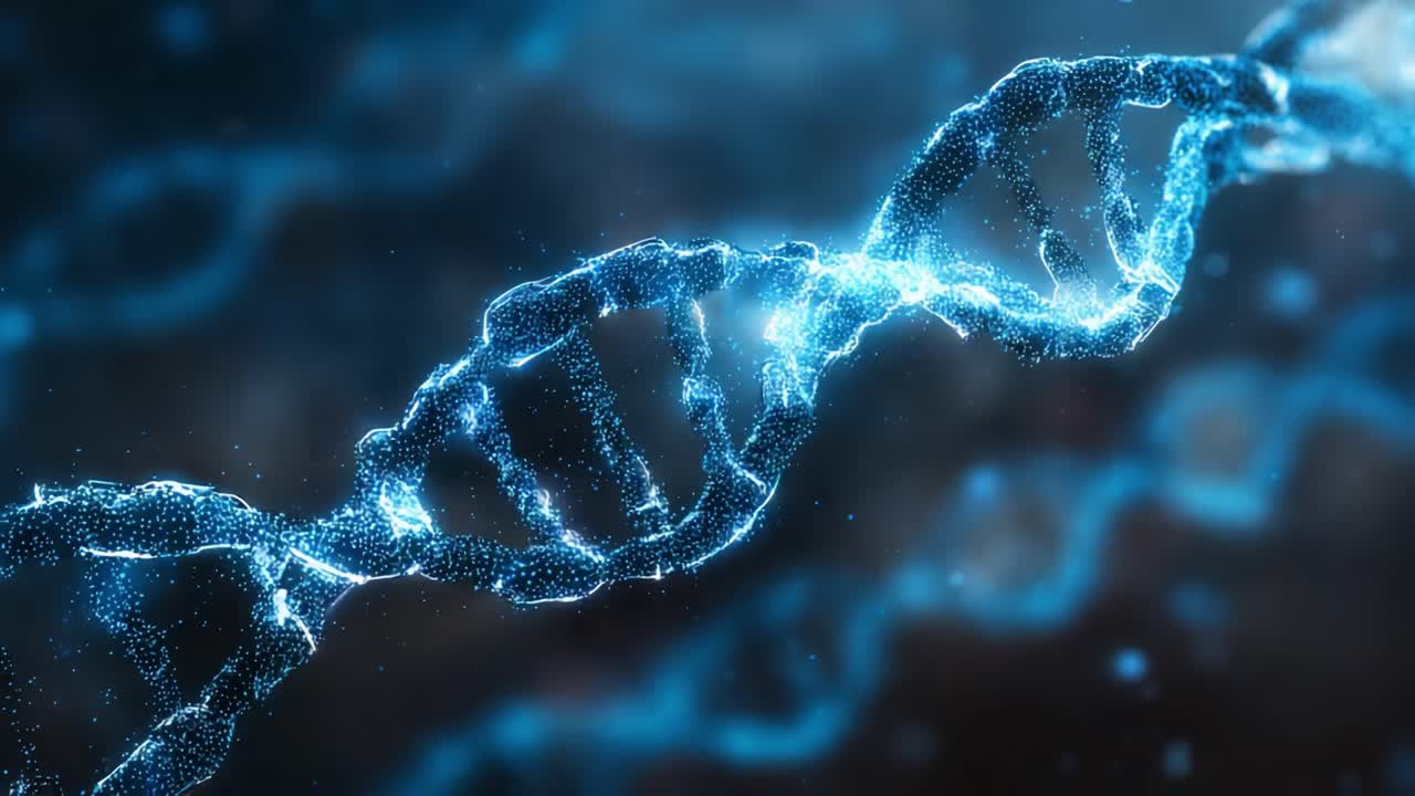 Una rappresentazione luminosa della struttura del DNA che evidenzia la formazione a doppia elica, mostrando le complessità molecolari nella visualizzazione scientifica moderna.