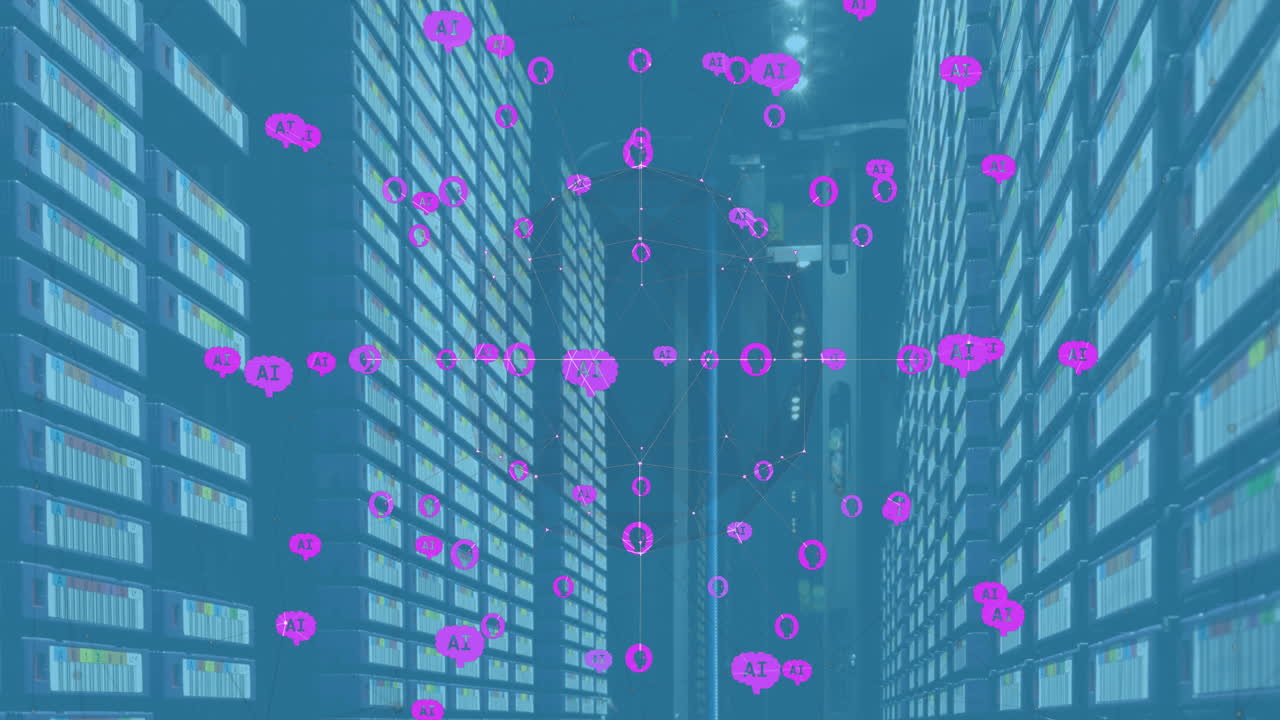 컴퓨터 서버를 통해 데이터 처리 및 아이콘의 애니메이션