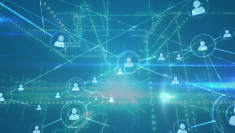 animation of network of connections with icons on blue background