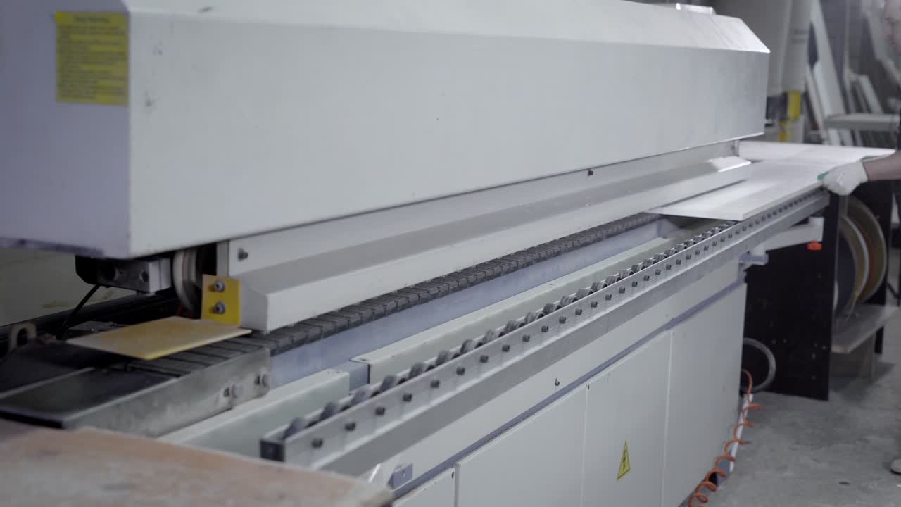 Big factory machine white standing and working in manufactory work room