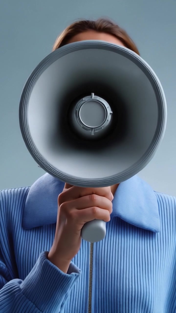 Una persona che tiene un megafono, catturando l'essenza della comunicazione, dell'espressione e della leadership attraverso il suo coinvolgimento con il pubblico e l'ambiente circostante.