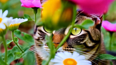 cat in a field of flowers