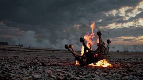 burning crown in a desolate landscape