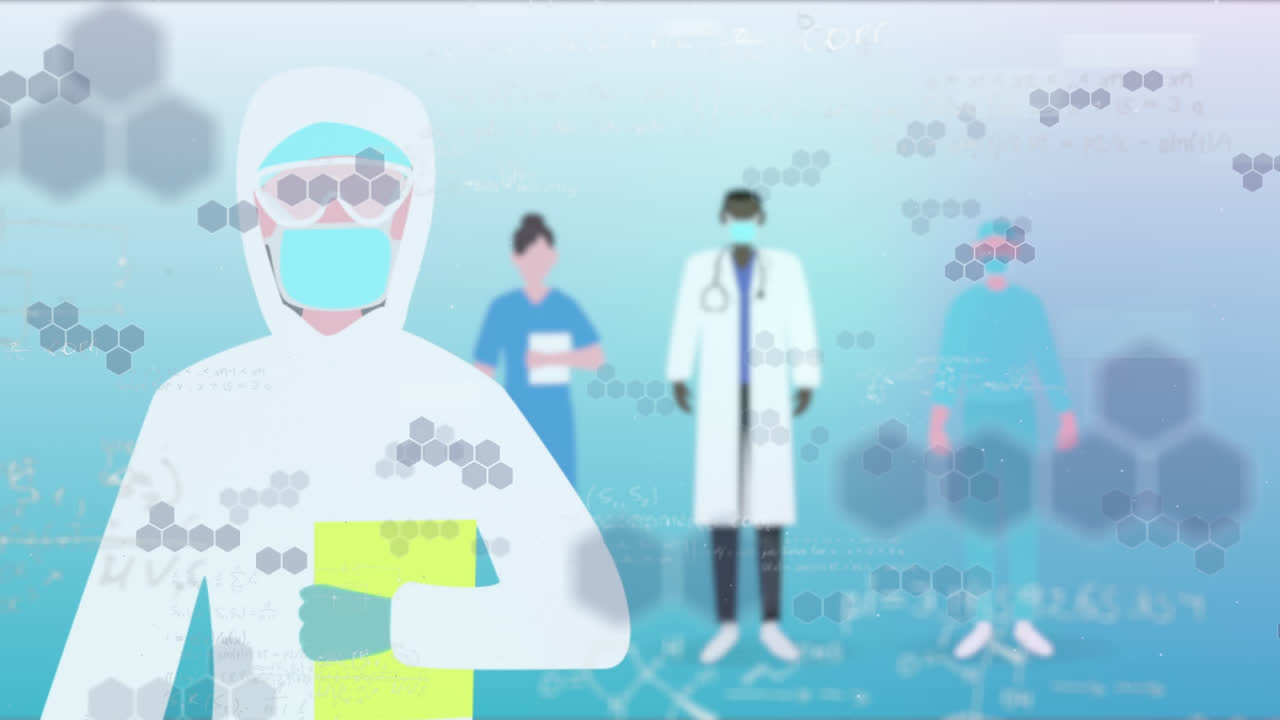 의료진 위에 움직이는 큐브 세포의 애니메이션