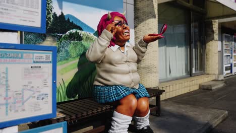 yama-uba japanese folklore creature dressed in uniform in fukusaki town, hyogo