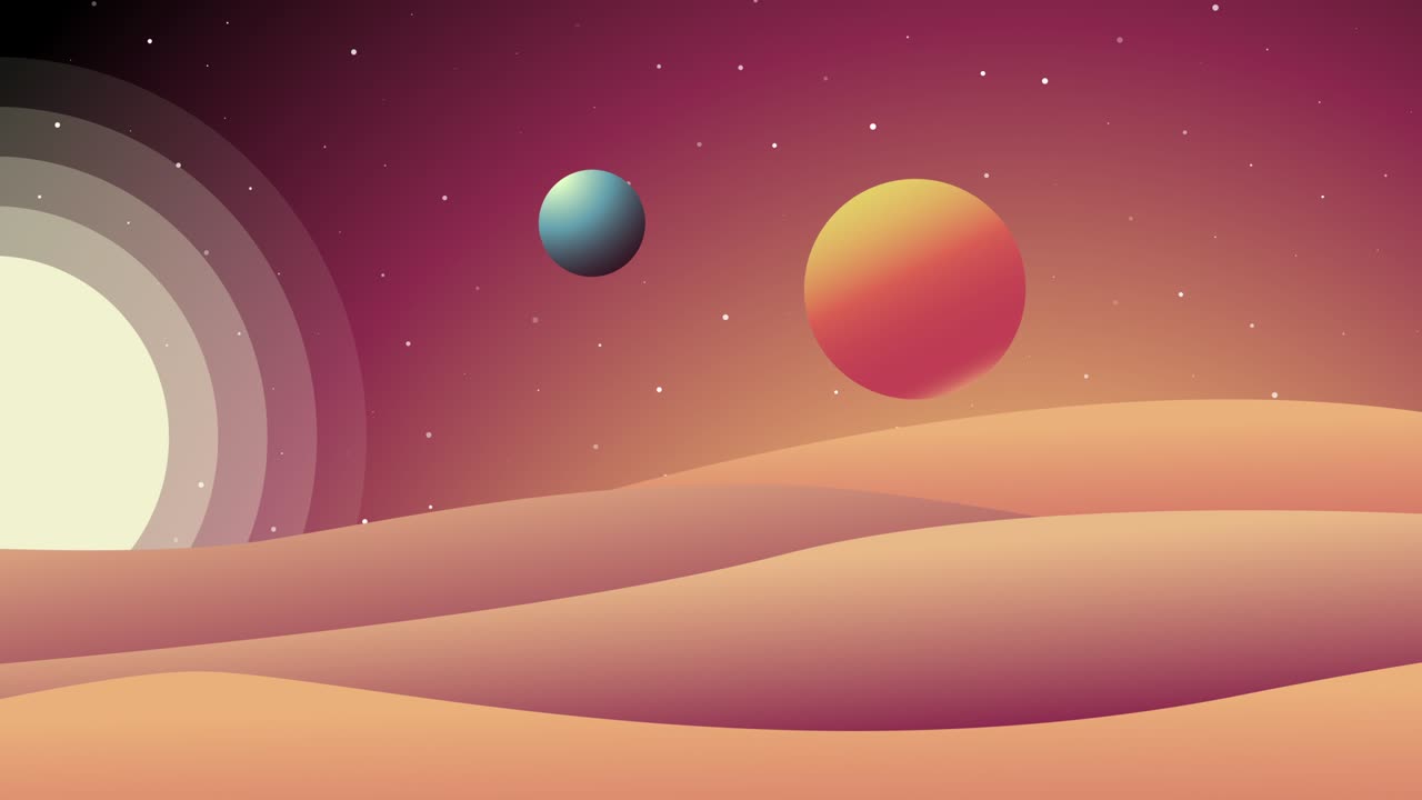 Pink background with planets and stars in 4k video.