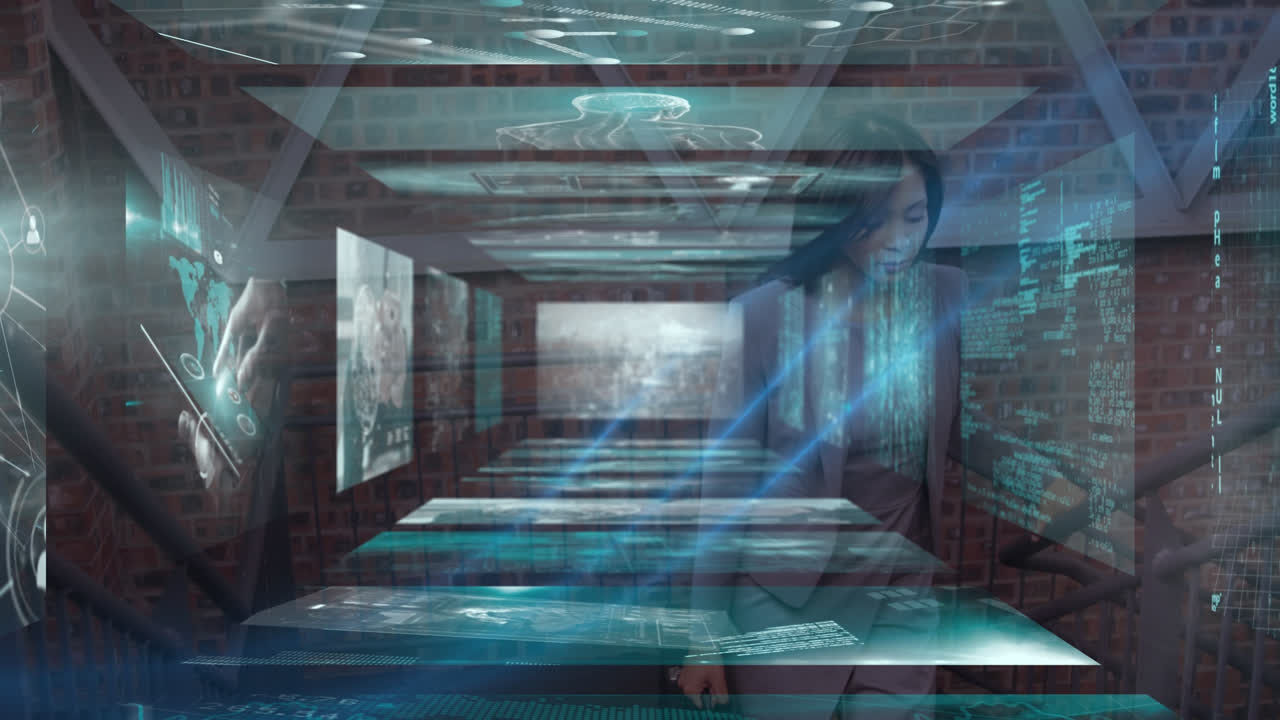 사무실에서 두 인종의 사업가에 대한 금융 데이터 처리의 애니메이션