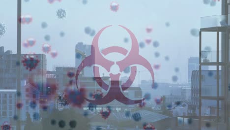 animación de células de riesgo biológico y de virus en el paisaje urbano