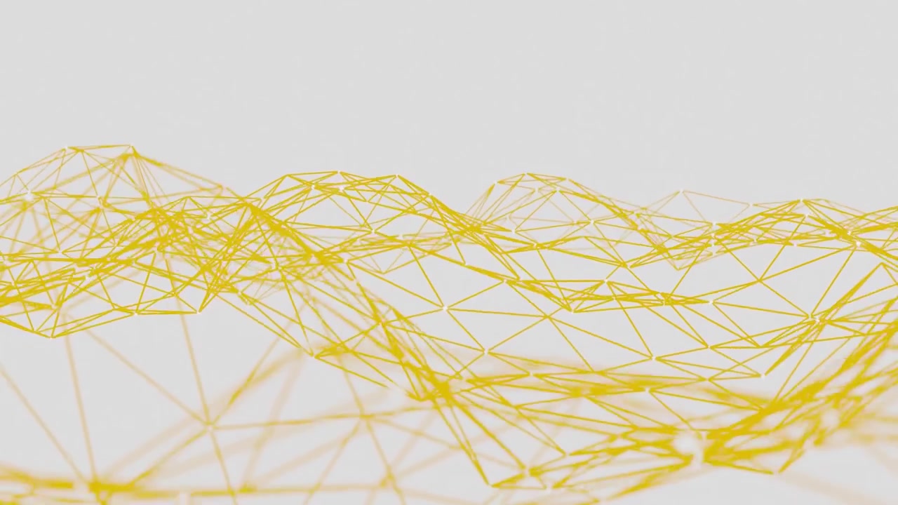 Abstract yellow wireframe geometric structure on a white background. Digital 3D polygonal network visualization. Technology and science concept for design and