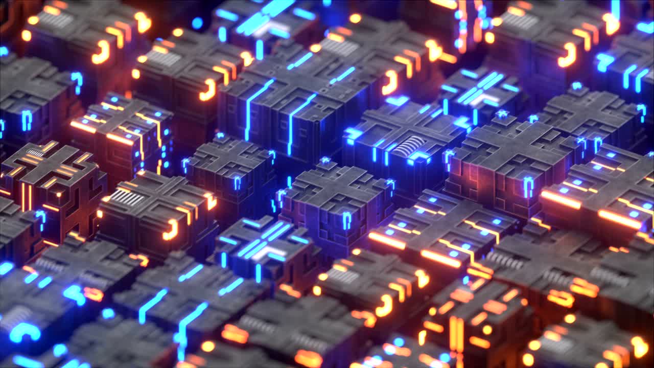 estructura tecnológica futurista de cubos metálicos bucle sin costuras animación de renderizado en 3d
