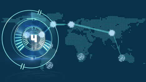 animation of clock over network of connections and world map