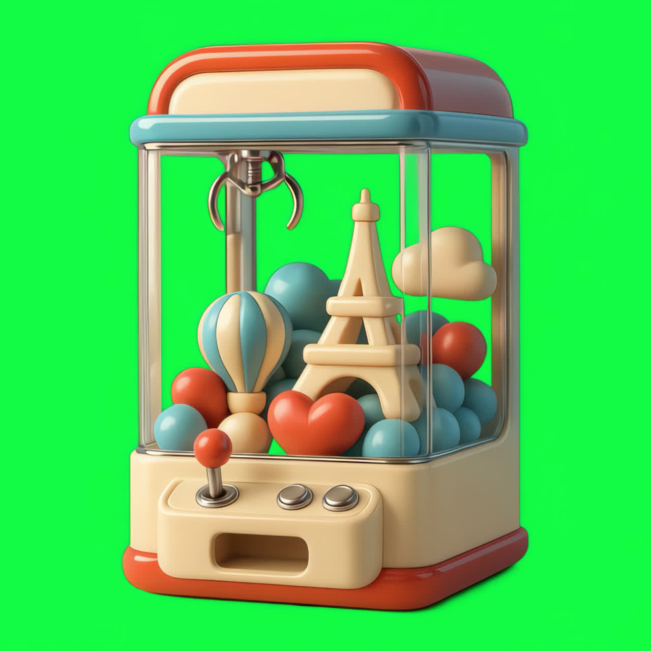 Vintage-illustration av leksaksgripmaskin, isolerad tillgång, transparent 4K-video, alfakanal
