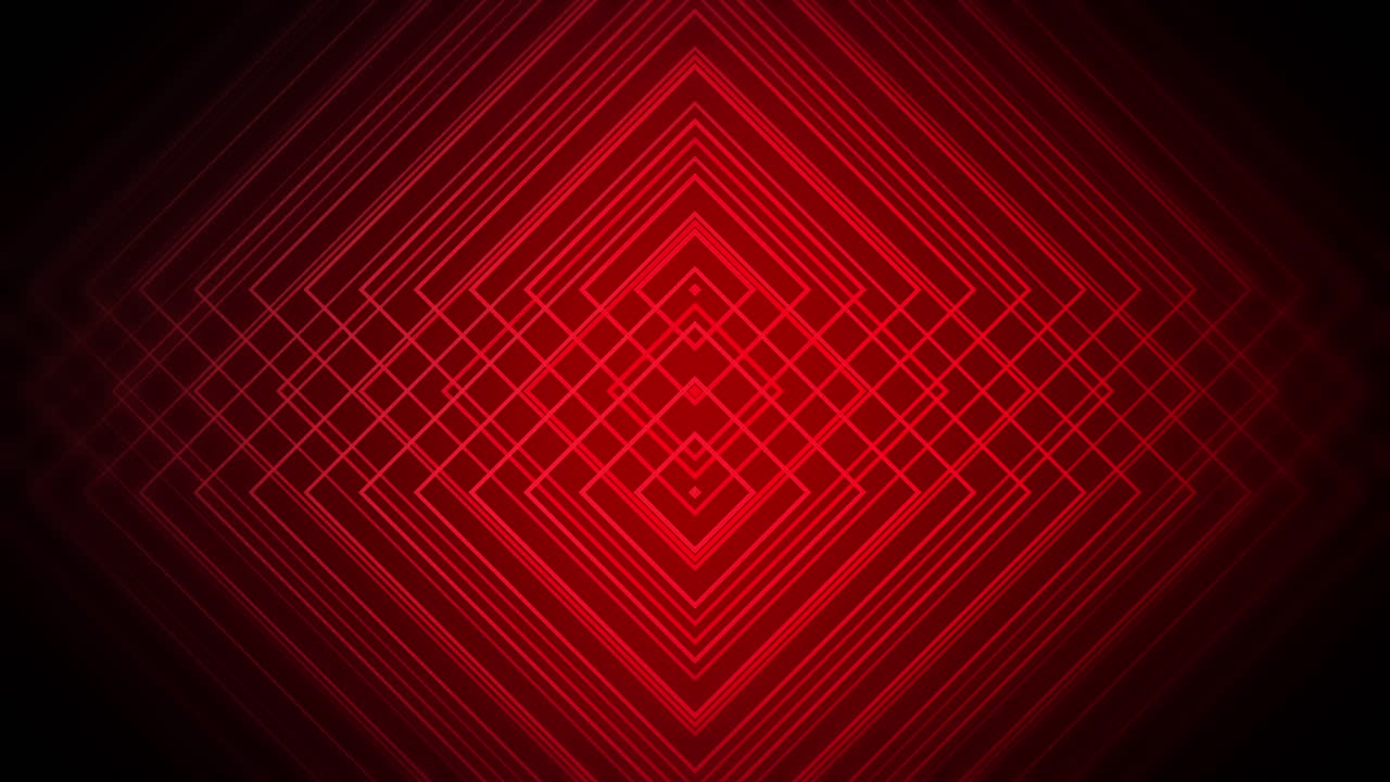 Red geometric neon glowing lines shapes kaleidoscope. Loop simple abstract background.