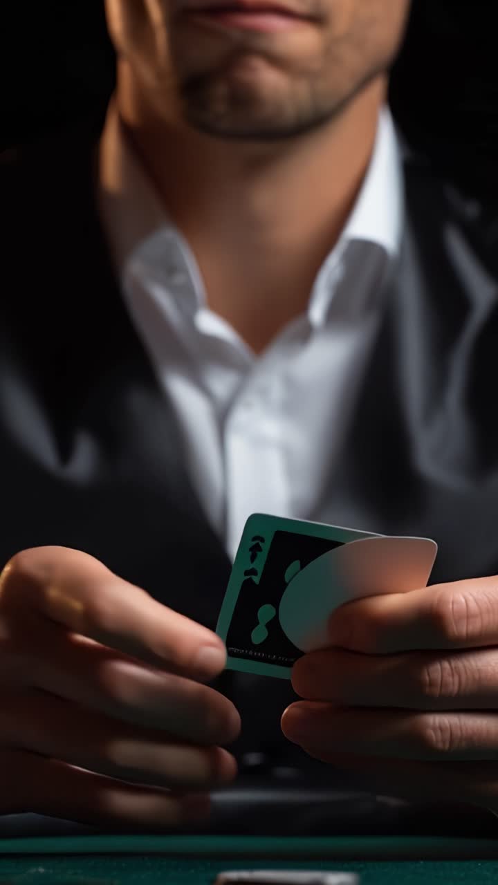 A High-Stakes Poker Game: A Player's Intense Focus Captured in Two Dramatic Frames of Card Play and Strategy at the Table