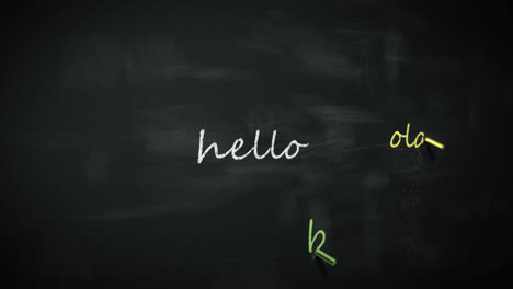 Typography-animation.-Colorful-chalks-writing-‘Hello’-word-in-multiple-different-international-foreign-languages-on-the-black-chalkboard.-Language-learning-concept.