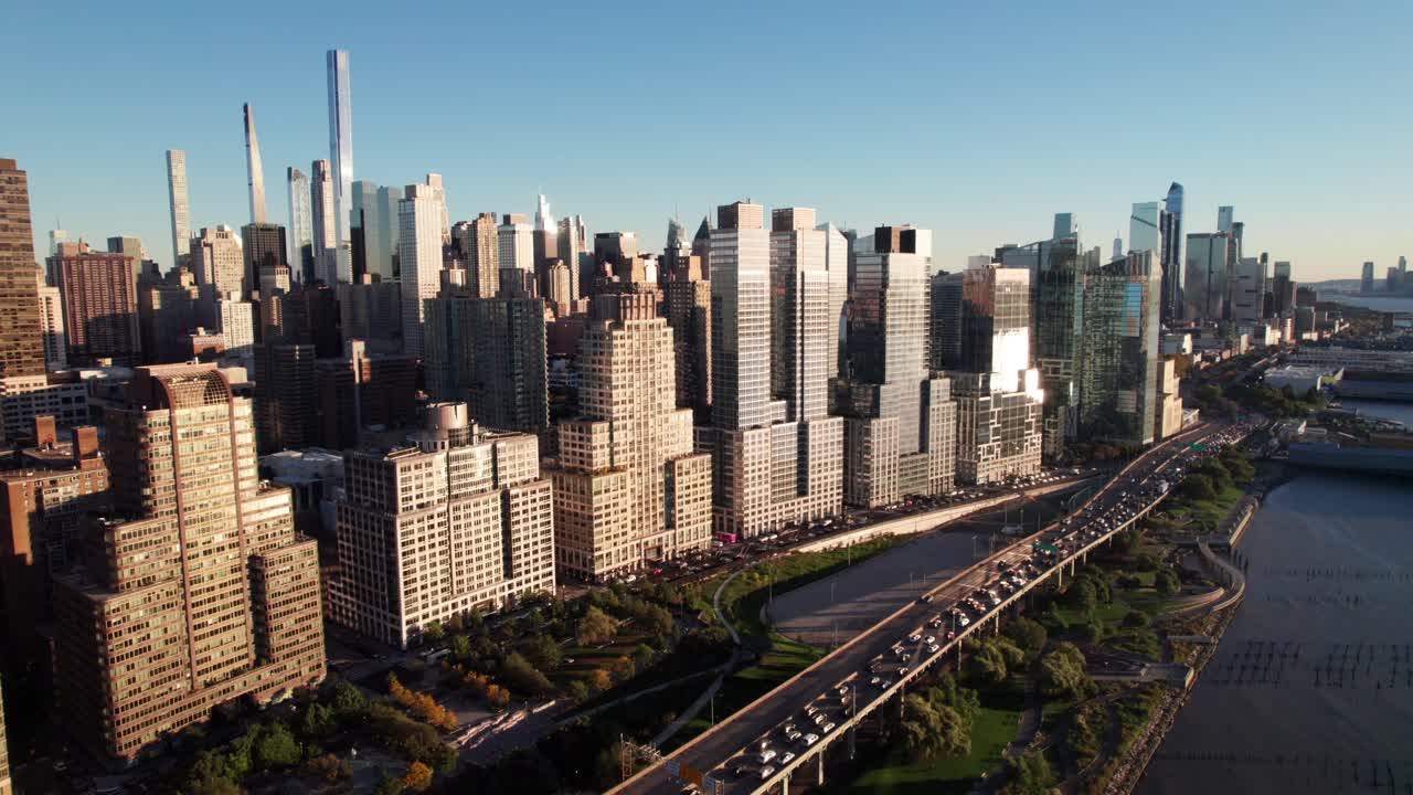 West Side Manhattan, NYC. Great 4K drone shot