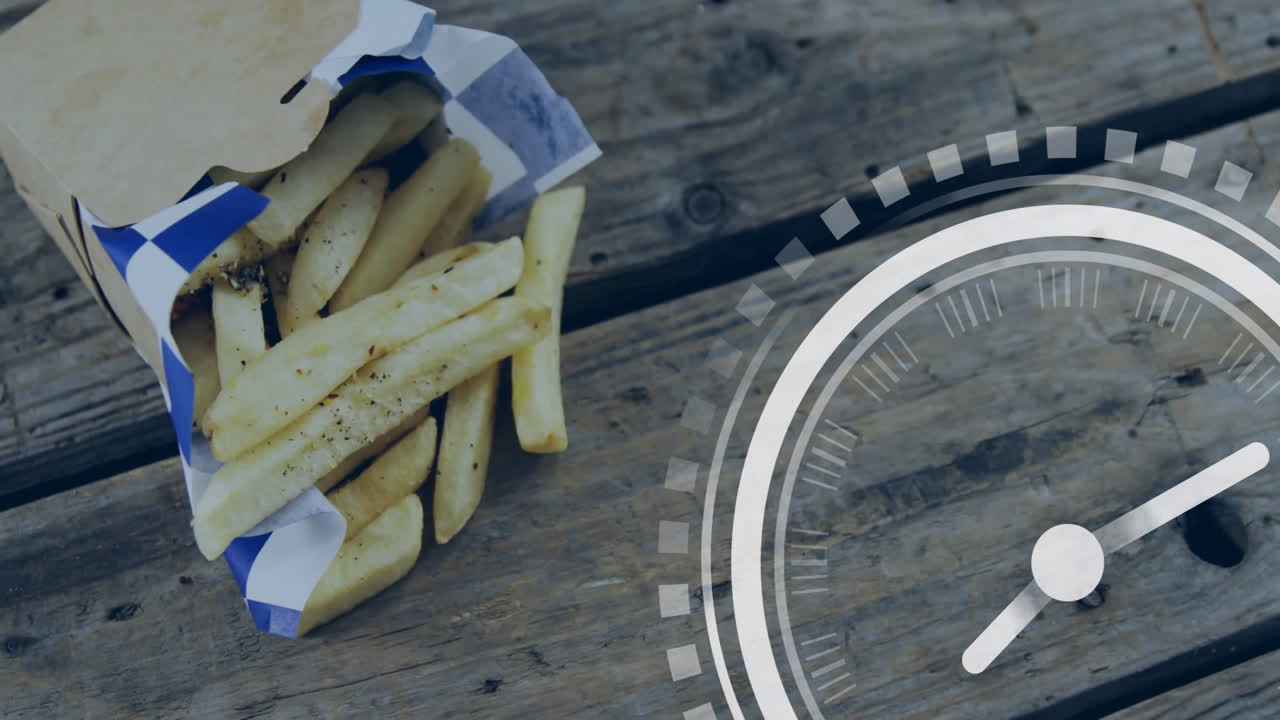 animación de reloj moviéndose sobre patatas fritas