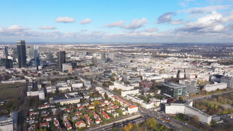 aerial shot towards central warsaw on a sunny day