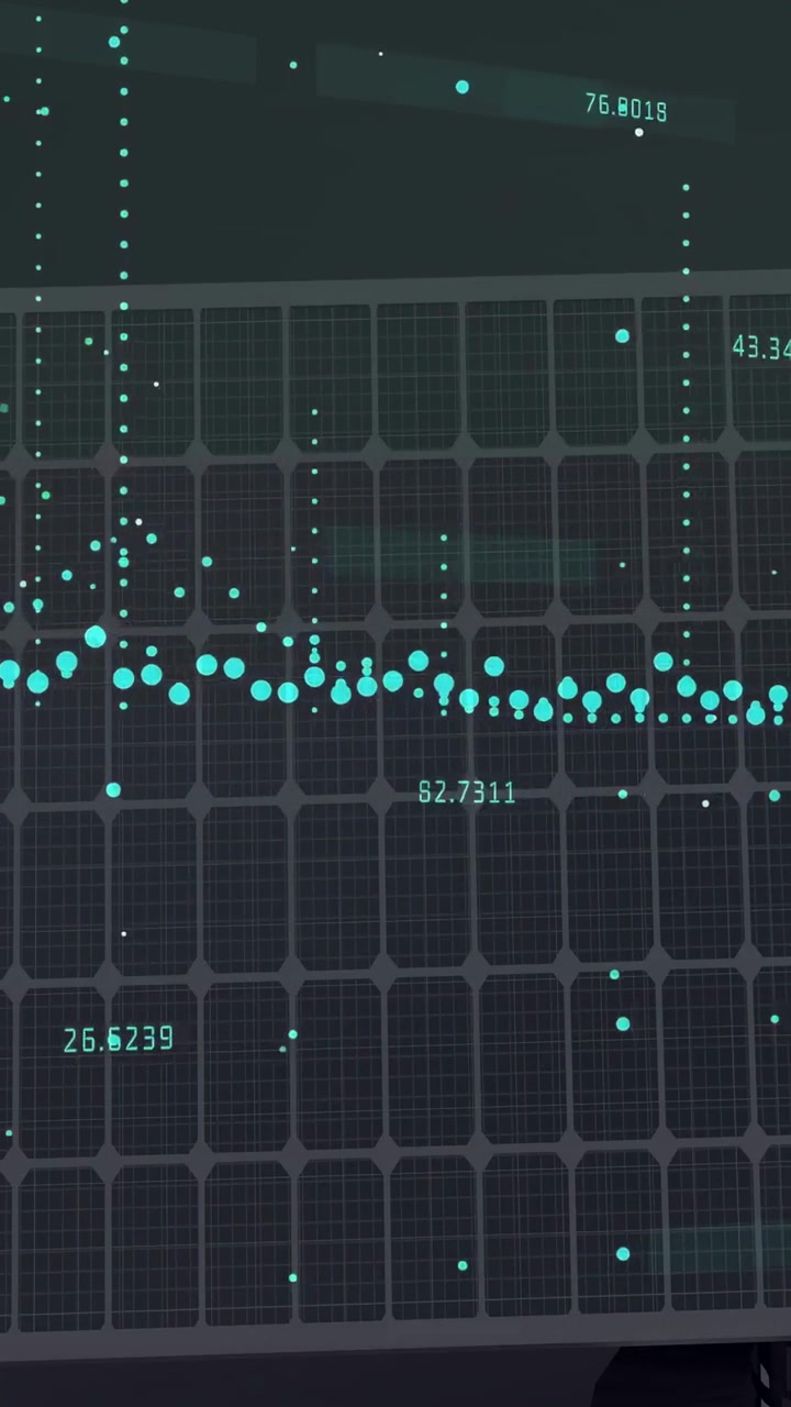 Vertical video: Central teal band holding as dot columns rising, analytics shifting, showing dips