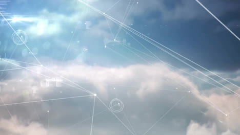 animación del procesamiento de datos y la red de conexiones a través de nubes