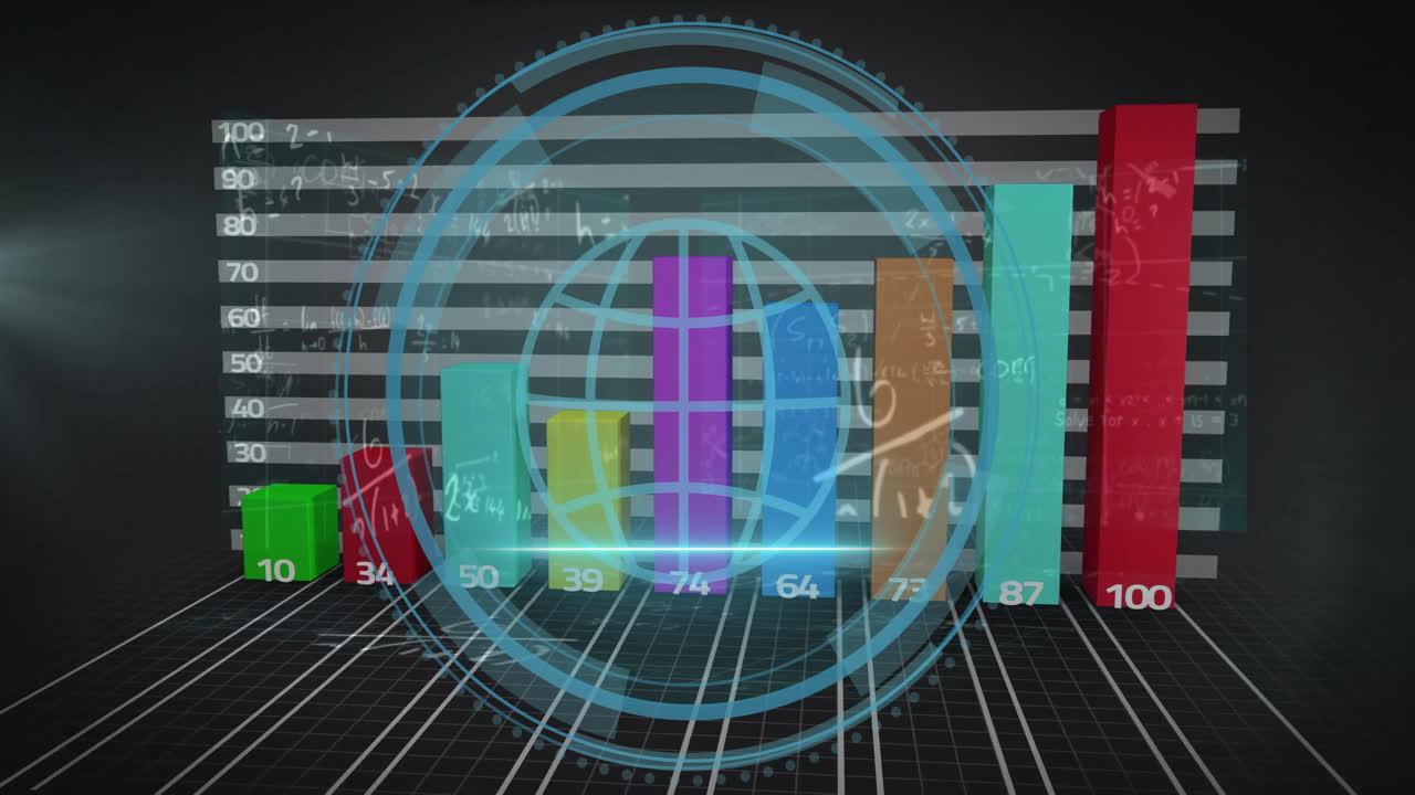 animación de escaneo de alcance con ecuaciones matemáticas sobre procesamiento de datos en fondo negro