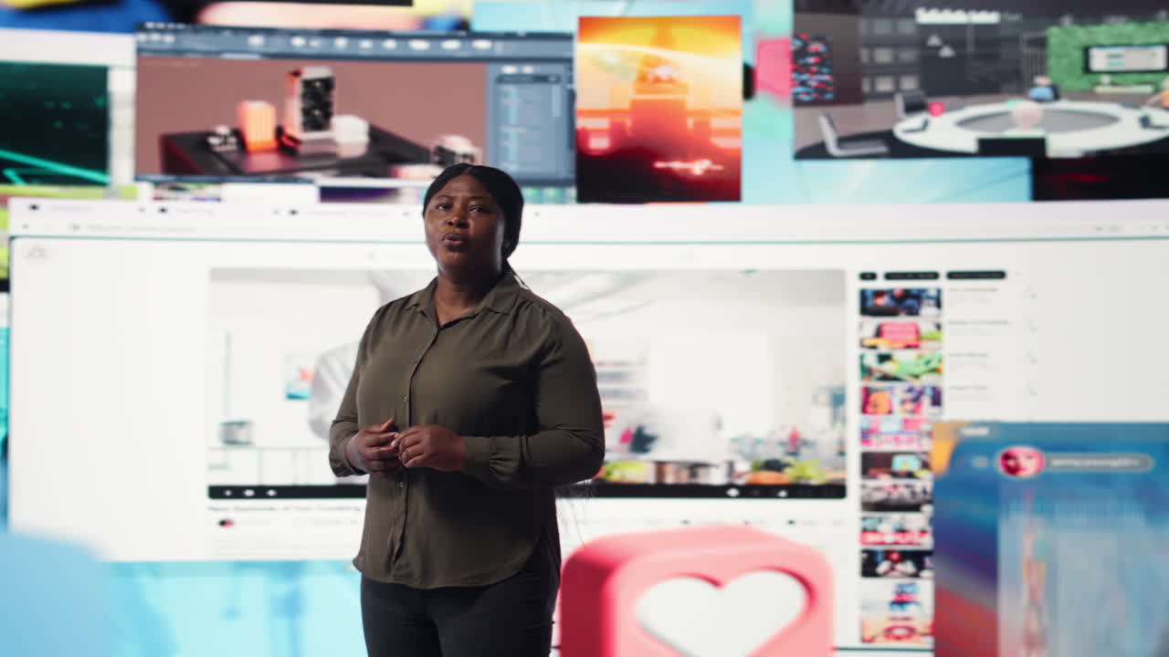 Person watches multimedia collage of modern social media networks videos