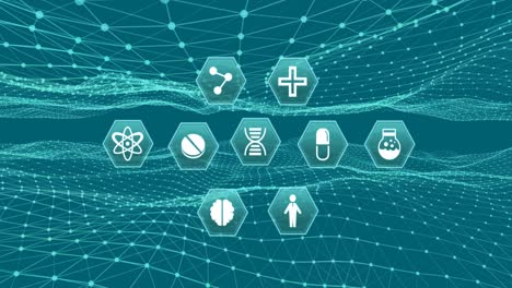 Medical-icons-moving-against-digital-wave-on-green-background