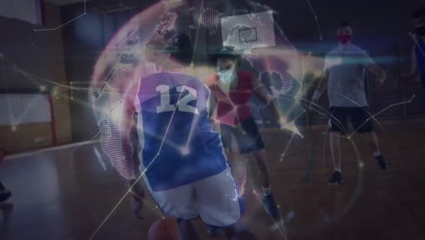 Animación-De-Una-Red-De-Conexiones-Sobre-Un-Grupo-Diverso-De-Jugadores-De-Baloncesto-Masculinos.