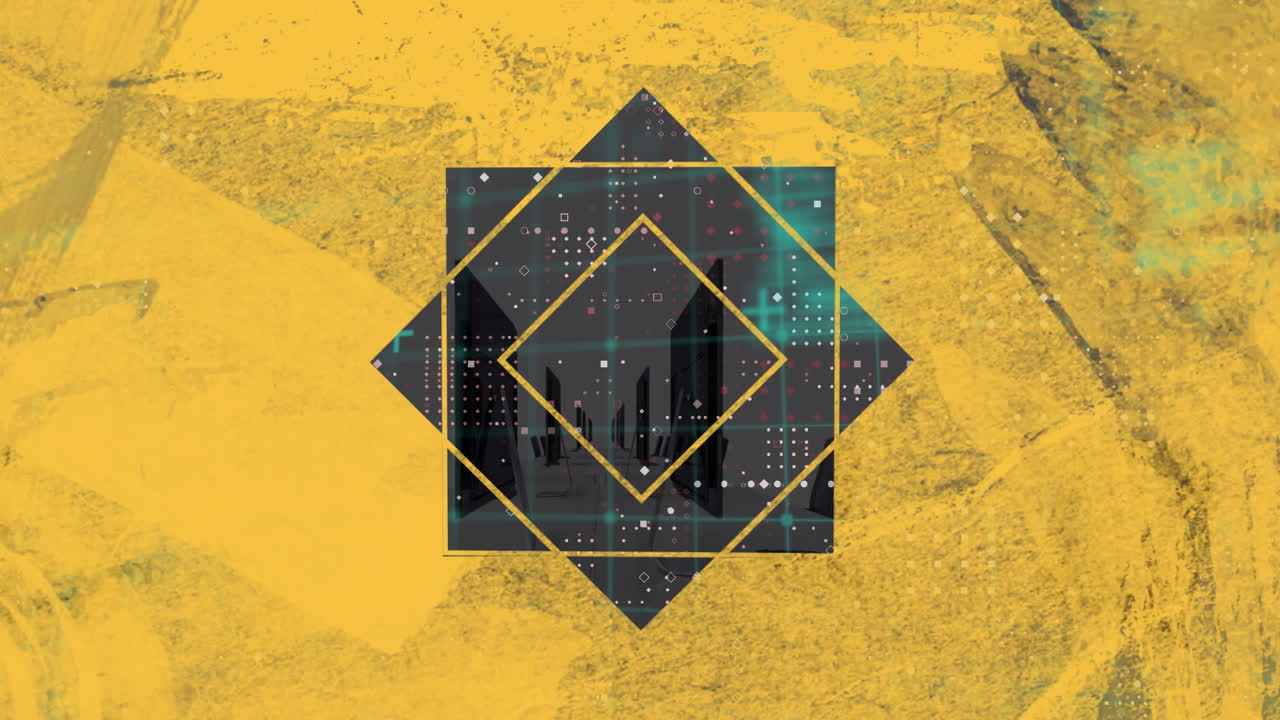 黄色い背景のアニメーション 金融データ処理