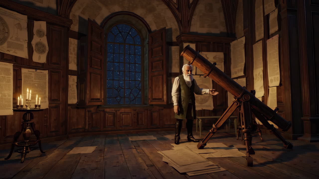 An Astronomer in His Study at Night