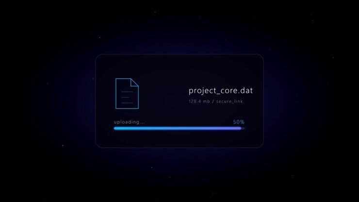 Digitaler Datei Upload Fortschrittsbalken auf dunklem Hintergrund