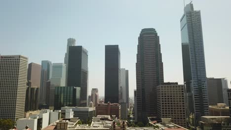 aerial descending view of los angeles california skyline