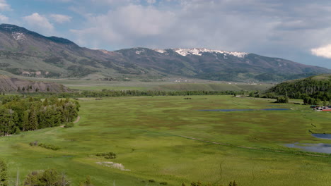 aerial drone sweeping scenic landscape of colorado forest in the rocky mountains