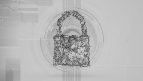 Animation-of-online-security-padlock-with-scope-scanning-in-background