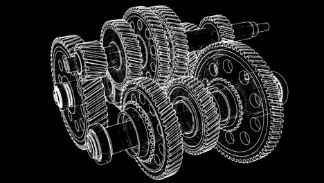 outline gearbox concept. 3d illustration video