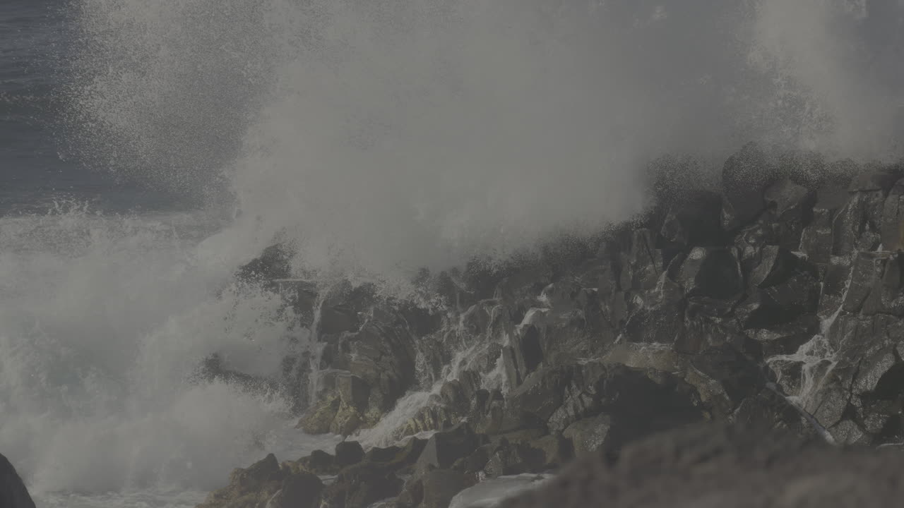 Powerful Waves Crashing on Rocky Coastline