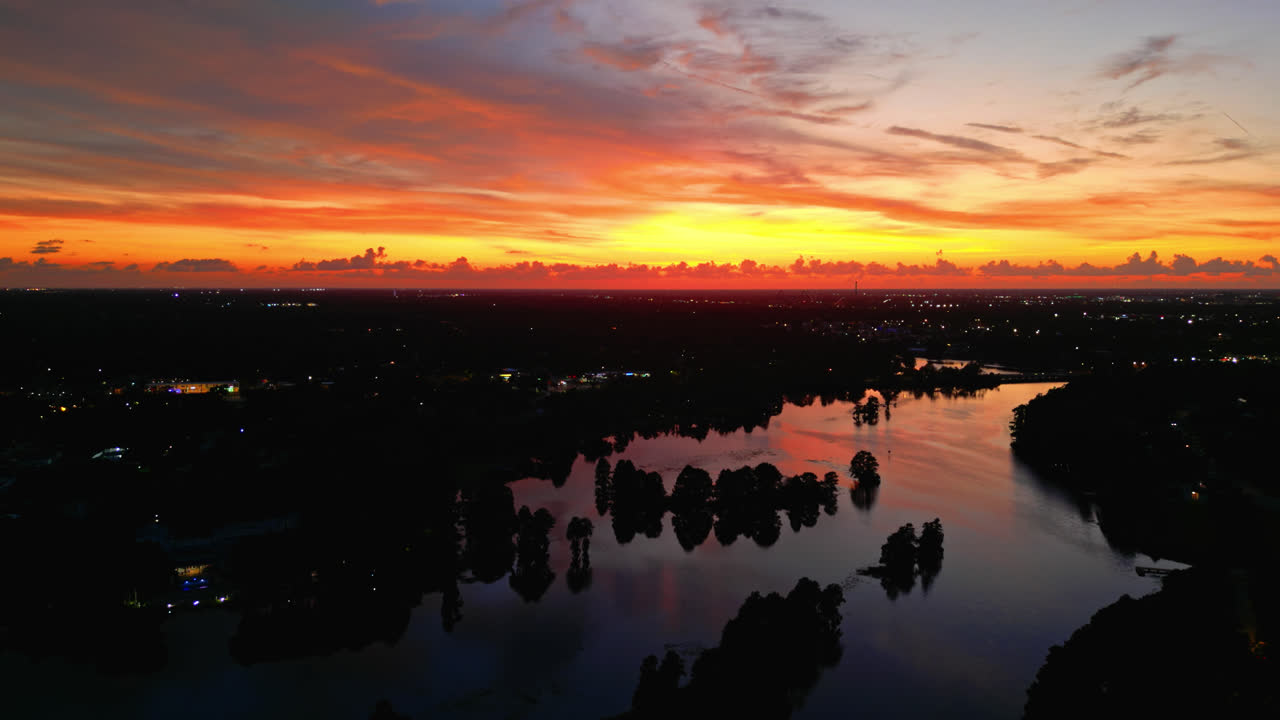 Dusk Scenery Over A River In Tampa, Florida - Aerial Shot Orbiting to the Right