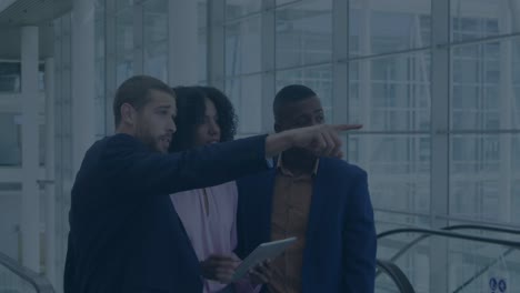animation of stock market over diverse business people in office