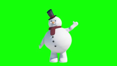 el hombre de nieve de dibujos animados agitando su mano 3d render